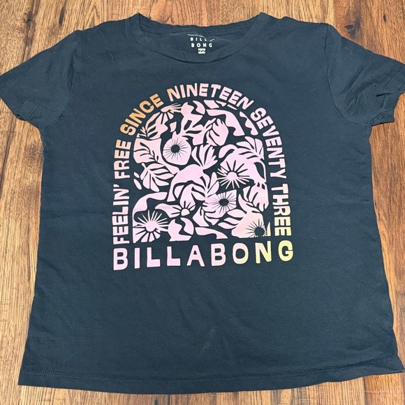 Billabong Other - Girls Billabong Black Tee with Pink-to-Yellow Floral Arch Print